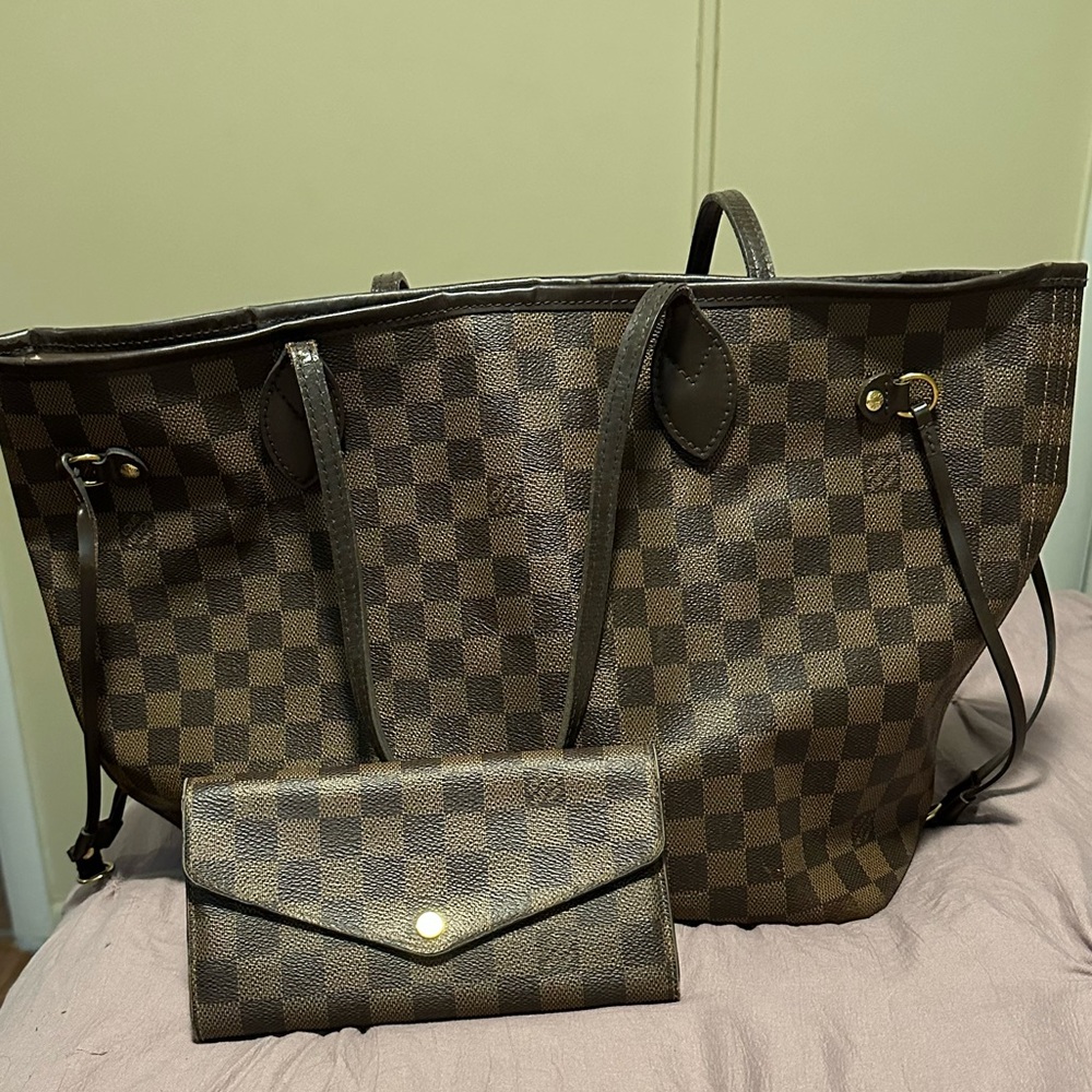 Louis Vuitton Dark Brown Checkered Tote with Wallet